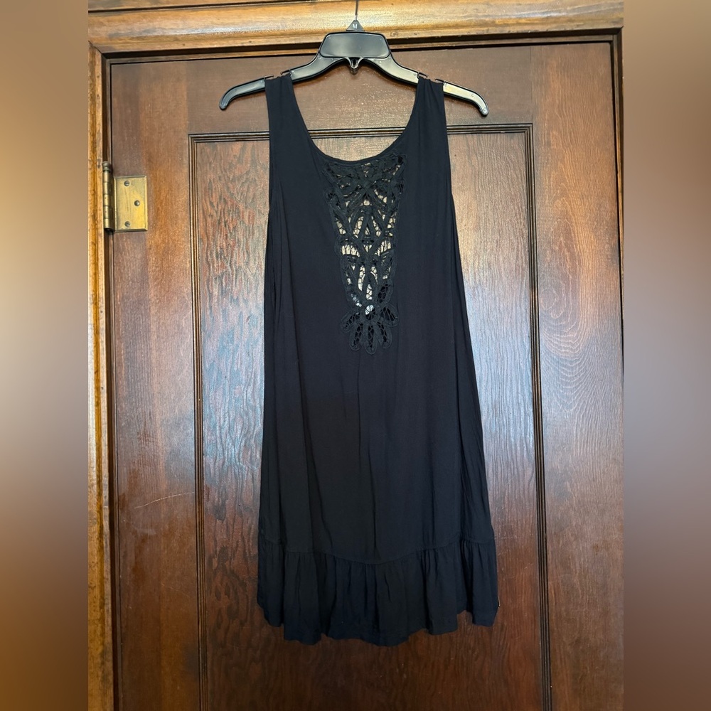 Roxy Black Midi Dress with Lace Detail